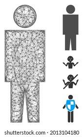 Mesh user web icon vector illustration. Carcass model is based on user flat icon. Network forms abstract user flat carcass. Wire frame 2D web network isolated on a white background.