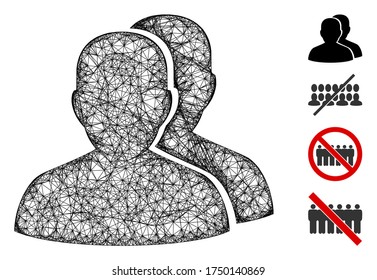 Mesh users web icon vector illustration. Carcass model is based on users flat icon. Mesh forms abstract users flat model. Wire frame flat line network isolated on a white background.