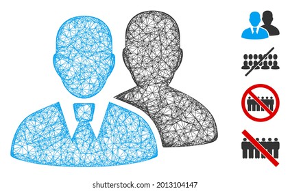 Mesh users web icon vector illustration. Carcass model is based on users flat icon. Network forms abstract users flat carcass. wireframe 2D web network isolated on a white background.