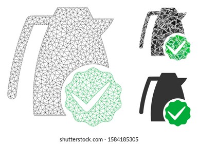Mesh valid kettle model with triangle mosaic icon. Wire frame polygonal mesh of valid kettle. Vector mosaic of triangle elements in different sizes, and color tinges. Abstract flat mesh valid kettle,