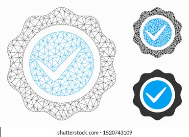 Mesh valid seal model with triangle mosaic icon. Wire carcass polygonal network of valid seal. Vector mosaic of triangle parts in various sizes, and color tints. Abstract flat mesh valid seal,