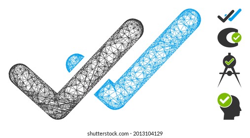 Mesh validation web 2d vector illustration. Carcass model is created from validation flat icon. Network forms abstract validation flat carcass. wireframe 2D web network isolated on a white background.