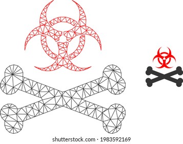 Mesh vector biohazard bones image with flat icon isolated on a white background. Wire carcass flat polygonal line mesh for biohazard bones icon. Lines and points forms biohazard bones icon.