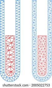 Iconos del tubo de prueba de sangre vectorial de malla. Cáscaras de malla imágenes de tubo de análisis de sangre en un estilo de polos bajo con triángulos organizados, puntos y elementos lineales. Concepto de malla del tubo de análisis triangulado de sangre,