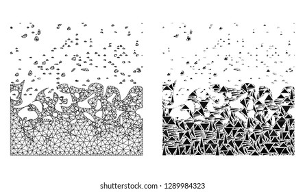 Mesh vector boiling liquid with flat mosaic icon isolated on a white background. Abstract lines, triangles, and points forms boiling liquid icons. Wire frame 2D polygonal linear mesh in vector format,