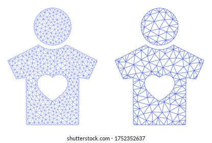 Mesh vector boyfriend icon. Mesh carcass boyfriend image in low poly style with connected triangles, nodes and linear items. Mesh composition of triangulated boyfriend, on a white background.