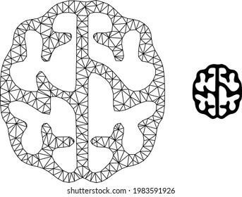 Mesh vector brain image with flat icon isolated on a white background. Wire carcass flat polygonal linear mesh for brain icon. Lines and points forms brain icon.