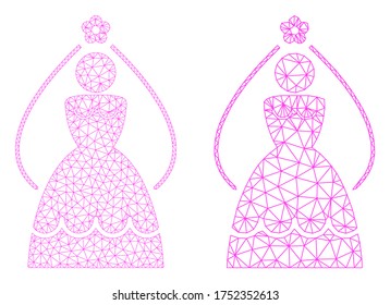 Icono de malla de la novia vectorial. Imagen de la novia de la canal de malla en un estilo de polos bajo con triángulos, nodos y líneas conectados. Composición en malla de la novia triangulada, sobre un fondo blanco.