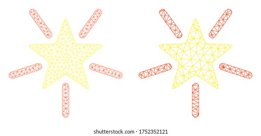 Icono de estrella brillante vector de malla. Caracas de malla brillante imagen de estrella en estilo bajo con triángulos, puntos y líneas organizados. Concepto de malla de estrella brillante triangulada, sobre un fondo blanco.