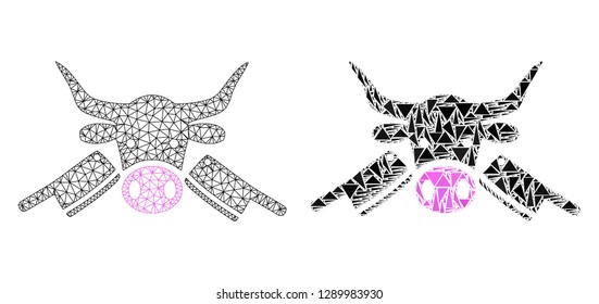 Mesh vector butchery with flat mosaic icon isolated on a white background. Abstract lines, triangles, and points forms butchery icons. Wire carcass flat polygonal line mesh in vector format,