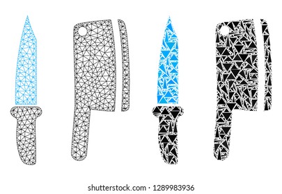 Mesh vector butchery knives with flat mosaic icon isolated on a white background. Abstract lines, triangles, and points forms butchery knives icons.