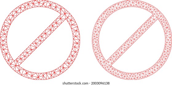 Mesh vector cancel icons. Mesh carcass cancel images in lowpoly style with combined triangles, points and lines. Mesh model of triangulated cancel, on a white background.