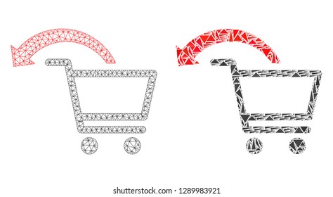 Mesh vector cancel shopping order with flat mosaic icon isolated on a white background. Abstract lines, triangles, and points forms cancel shopping order icons.