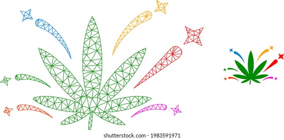 Mesh vector cannabis euphoria image with flat icon isolated on a white background. Wire frame flat polygonal linear mesh for cannabis euphoria icon. Lines and points forms cannabis euphoria symbol.
