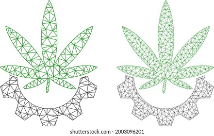 Mesh Vektor Cannabis Industrie-Symbole. Mesh-Wireframe-Cannabis-Industriebilder im Low-Poly-Stil mit verbundenen Dreiecken, Punkten und linearen Elementen. Mesh-Modell der triangulierten Cannabisindustrie,