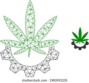 Mesh vector cannabis industry image with flat icon isolated on a white background. Wire frame 2D triangular linear mesh for cannabis industry icon. Lines and points forms cannabis industry icon.