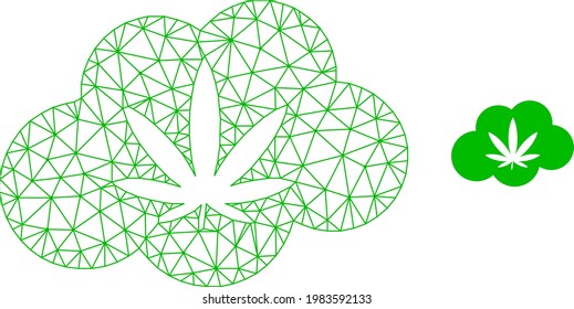 Mesh-Vektorcannabis-Rauchbild mit flachem Symbol einzeln auf weißem Hintergrund. Wire carcass flach dreieckige lineare Masche für Cannabis Rauch Symbol. Linien und Punkte bilden Cannabis Rauchsymbol.