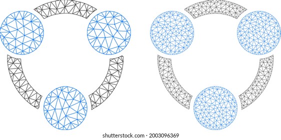Mesh vector collaboration icons. Mesh wireframe collaboration images in lowpoly style with structured triangles, dots and linear items. Mesh illustration of triangulated collaboration,