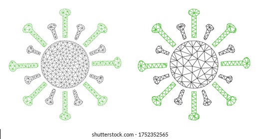 Mesh vector contagious virus icon. Mesh wireframe contagious virus image in lowpoly style with structured triangles, nodes and linear items. Mesh model of triangulated contagious virus,