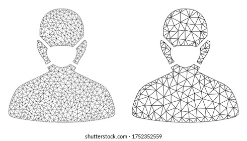 Mesh vector coronavirus face mask icon. Mesh carcass coronavirus face mask image in low poly style with organized triangles, points and lines. Mesh model of triangulated coronavirus face mask,