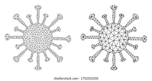 Icono del coronavirus vector de malla. Imagen del coronavirus de la canal de malla en estilo de baja póliza con triángulos combinados, puntos y elementos lineales. Composición en malla del coronavirus triangulado, sobre fondo blanco.