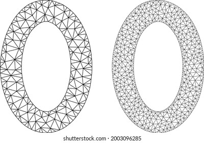 Mesh vector digit zero icons. Mesh wireframe digit zero images in lowpoly style with connected triangles, points and linear items. Mesh illustration of triangulated digit zero, on a white background.
