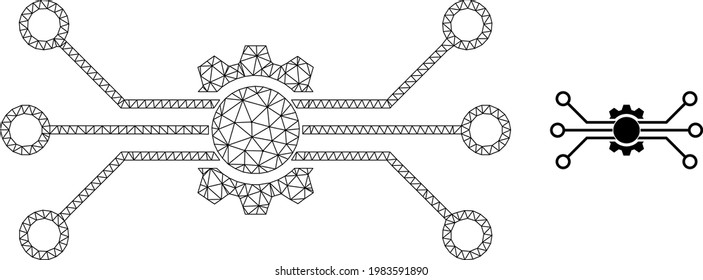 Mesh vector digital tech image with flat icon isolated on a white background. Wire frame flat triangular line mesh for digital tech icon. Lines and points forms digital tech symbol.