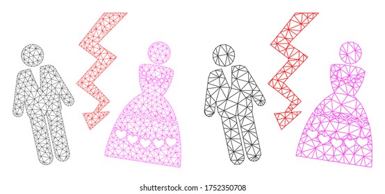 Icono de personas de divorcio vectorial de malla. Malla enmalle la imagen de las personas divorciadas al estilo de los bajos con triángulos, puntos y elementos lineales conectados. Concepto de malla de las personas de divorcio trianguladas,