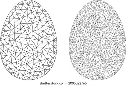 Mesh vector egg icons. Mesh carcass egg images in lowpoly style with organized triangles, nodes and linear items. Mesh concept of triangulated egg, on a white background.