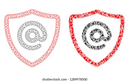 Mesh vector email address protection with flat mosaic icon isolated on a white background. Abstract lines, triangles, and points forms email address protection icons.