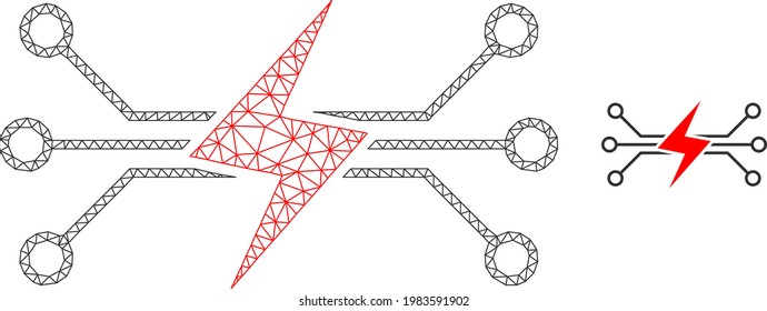 Imagen de circuito de energía vectorial de malla con icono plano aislado en un fondo blanco. Malla poligonal lineal plana de canal de cables para el icono del circuito de energía. Las líneas y los puntos forman un icono de circuito de energía.