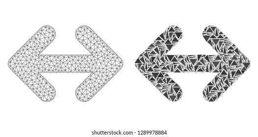 Mesh vector exchange arrows horizontally with flat mosaic icon isolated on a white background. Abstract lines, triangles, and points forms exchange arrows horizontally icons.