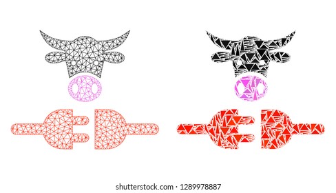 Mesh vector farm power supply with flat mosaic icon isolated on a white background. Abstract lines, triangles, and points forms farm power supply icons.