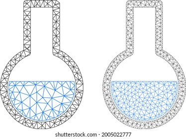 Mesh vector flask icons. Mesh wireframe flask images in low poly style with combined triangles, points and lines. Mesh composition of triangulated flask, on a white background.