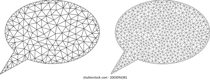 Mesh vector forum message icons. Mesh wireframe forum message images in low poly style with structured triangles, dots and lines. Mesh concept of triangulated forum message, on a white background.