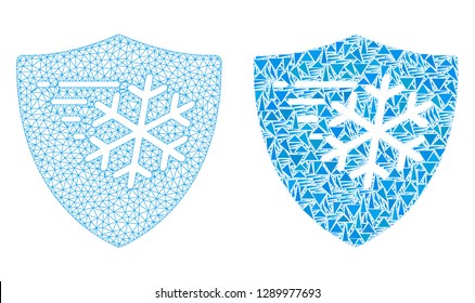 Mesh vector frost protection with flat mosaic icon isolated on a white background. Abstract lines, triangles, and points forms frost protection icons.