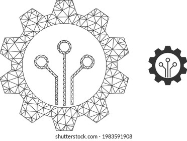 Mesh vector gear sensor image with flat icon isolated on a white background. Wire frame flat triangular linear mesh for gear sensor icon. Lines and points forms gear sensor symbol.