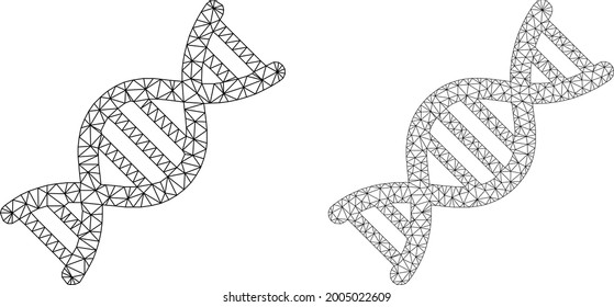 Iconos de moléculas del genoma del vector de malla. Imágenes moléculas del genoma de la canal de malla en un estilo de polos bajo con triángulos estructurados, puntos y elementos lineales. Composición en malla de la molécula triangulada del genoma,
