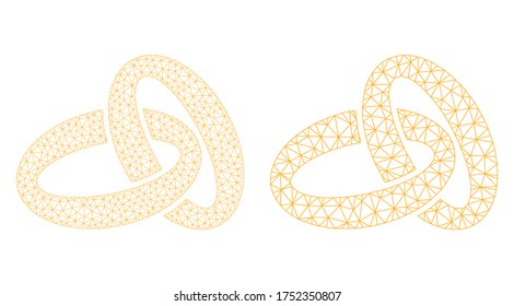 Mesh vector gold rings icon. Mesh carcass gold rings image in low poly style with combined triangles, points and lines. Mesh concept of triangulated gold rings, on a white background.