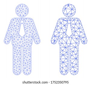 Mesh vector groom icon. Mesh wireframe groom image in low poly style with connected triangles, dots and linear items. Mesh concept of triangulated groom, on a white background.