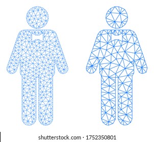 Mesh vector groom icon. Mesh wireframe groom image in lowpoly style with structured triangles, nodes and lines. Mesh composition of triangulated groom, on a white background.