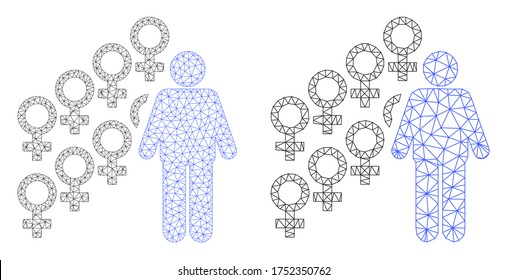 Icono de símbolo de harem vectorial de malla. Imagen de símbolo de arem de malla de alambre de malla en estilo bajo con triángulos, puntos y líneas estructurados. Modelo de malla de símbolo de harem triangulado, sobre un fondo blanco.