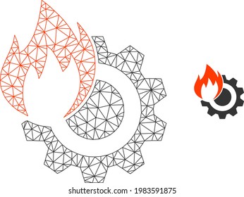 Mesh vector hot gear image with flat icon isolated on a white background. Wire frame flat polygonal line mesh for hot gear icon. Lines and points forms hot gear icon.