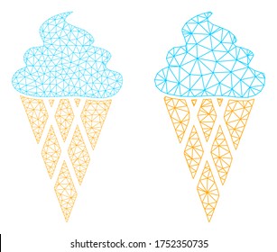 Mesh vector icecream icon. Mesh wireframe icecream image in lowpoly style with connected triangles, points and linear items. Mesh illustration of triangulated icecream, on a white background.