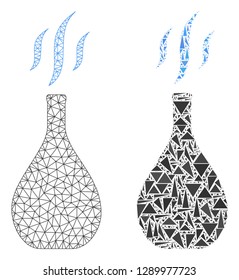 Mesh vector incense vial with flat mosaic icon isolated on a white background. Abstract lines, triangles, and points forms incense vial icons.
