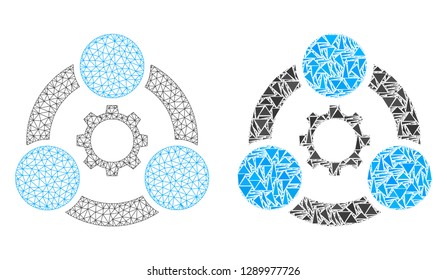 Mesh vector industrial collaboration with flat mosaic icon isolated on a white background. Abstract lines, triangles, and points forms industrial collaboration icons.