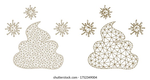 Icono de mierda infectada por vector de malla. Carcasa de malla infectó la imagen de mierda en estilo bajo con triángulos organizados, puntos y elementos lineales. Ilustración en malla de porquería infectada triangulada,