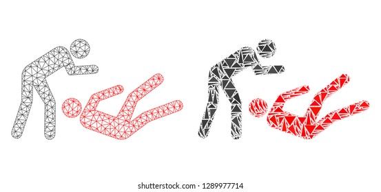 Mesh vector judo struggle with flat mosaic icon isolated on a white background. Abstract lines, triangles, and points forms judo struggle icons. Wire carcass 2D triangular line mesh in vector format,