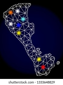 Mesh vector map of Boracay Island with glare effect on a dark background. Abstract lines, triangles, light colorful spots and points forms map of Boracay Island.