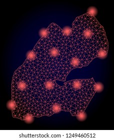 Mesh vector map of Djibouti with glare effect. Red abstract lines, light spots and points on a dark background with map of Djibouti.